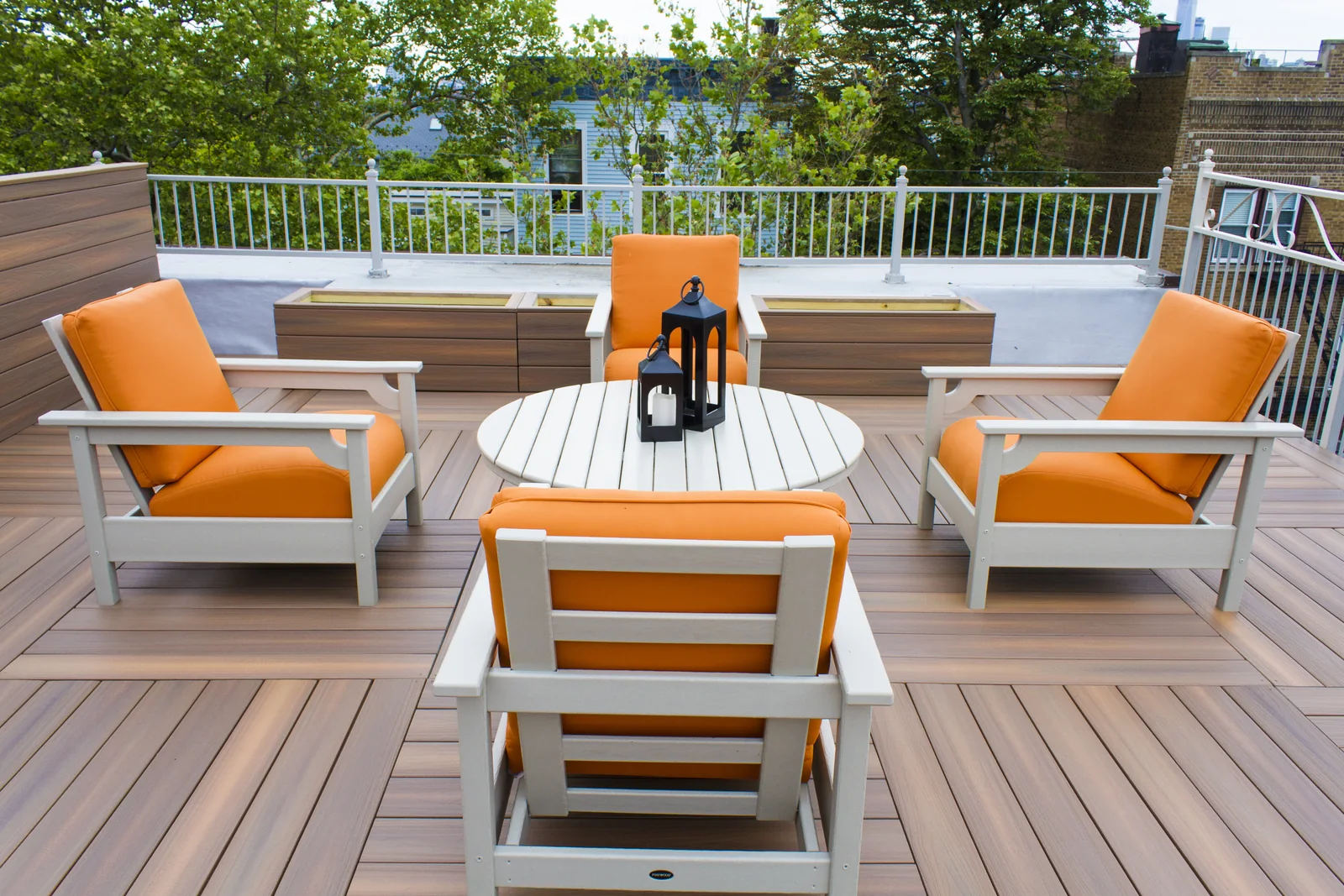Composite rooftop seating by City Decks New York.